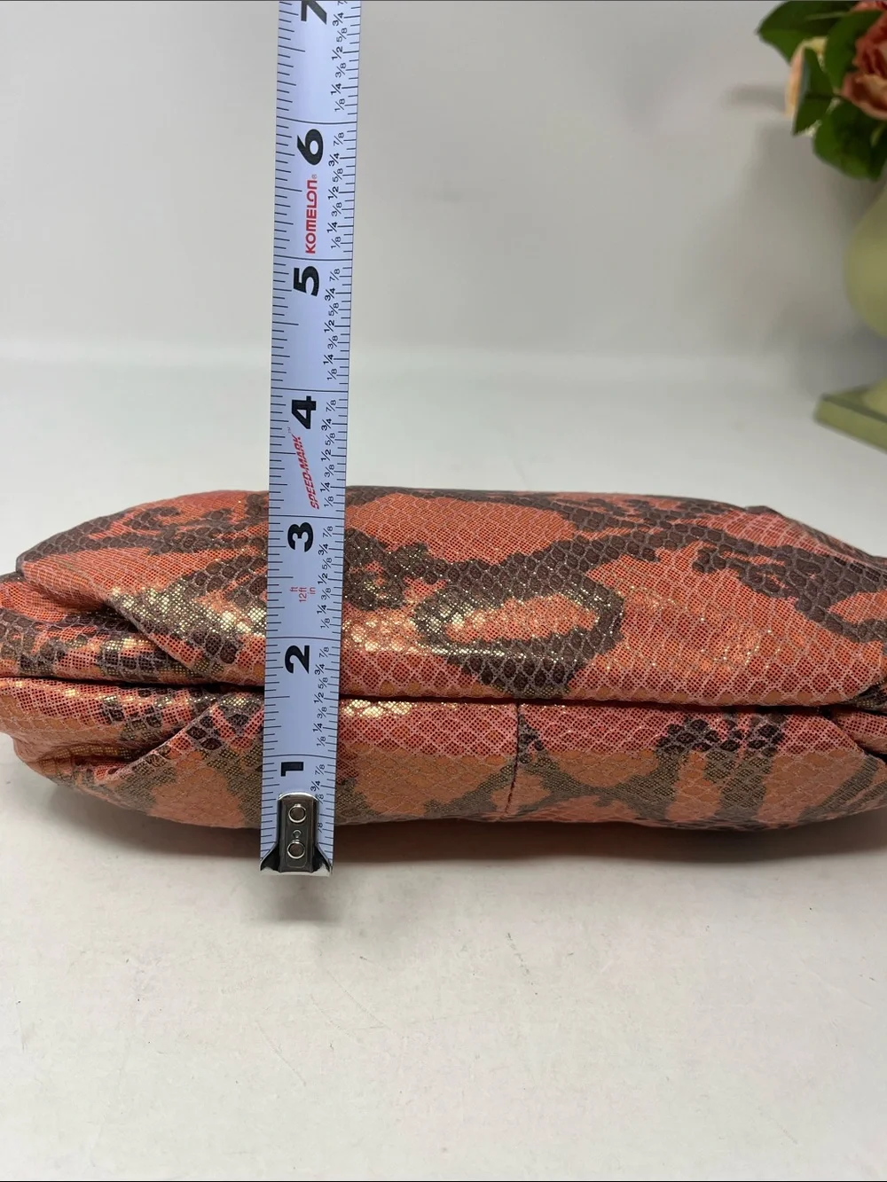 ANNABEL INGALL AUSTRALIA IRIDESCENT SNAKESKIN PEACH AND GRAY CLUTCH BAG
